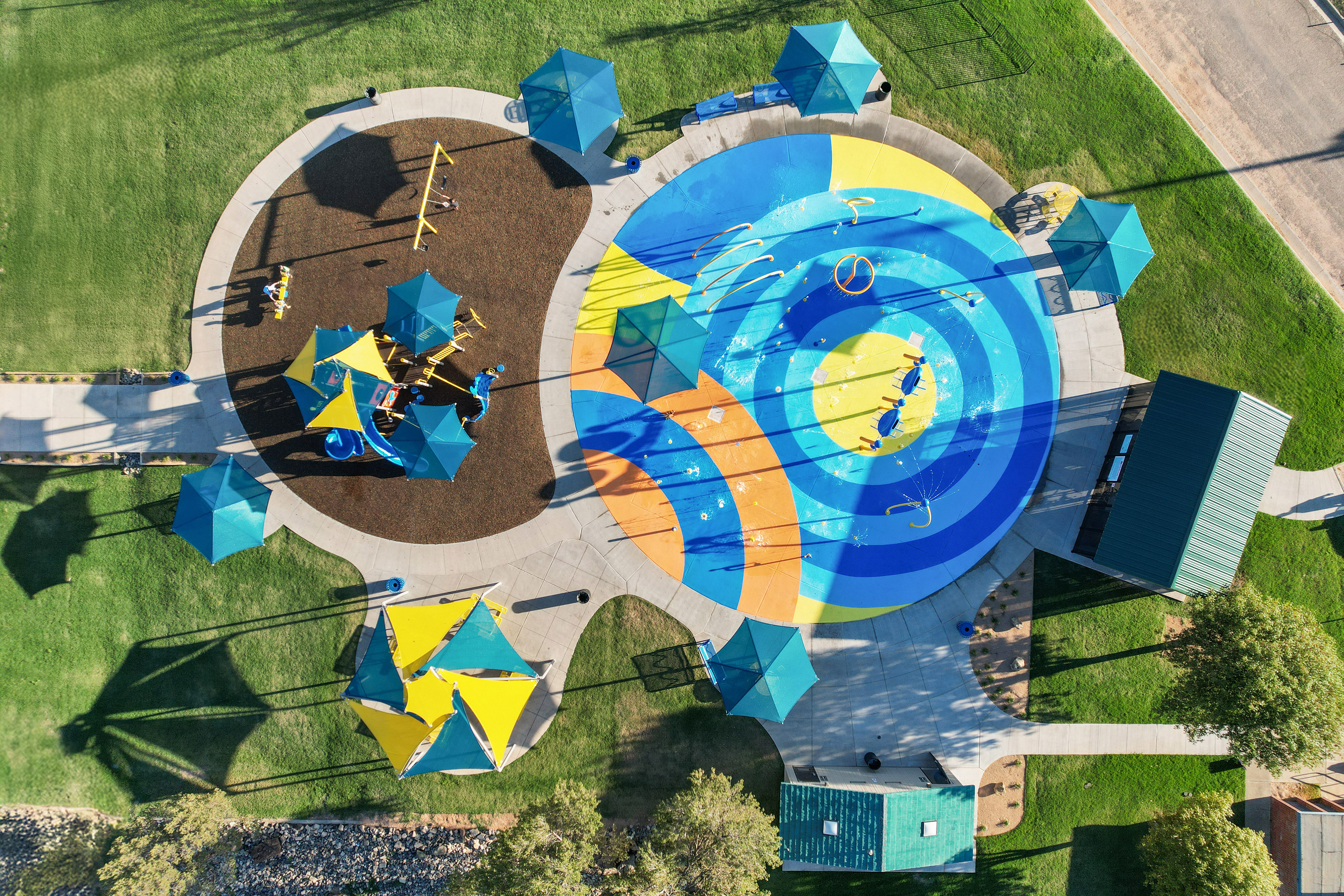 Mae Simmons Park Creates Comfortable Seating Areas with Multiple Shade Structures